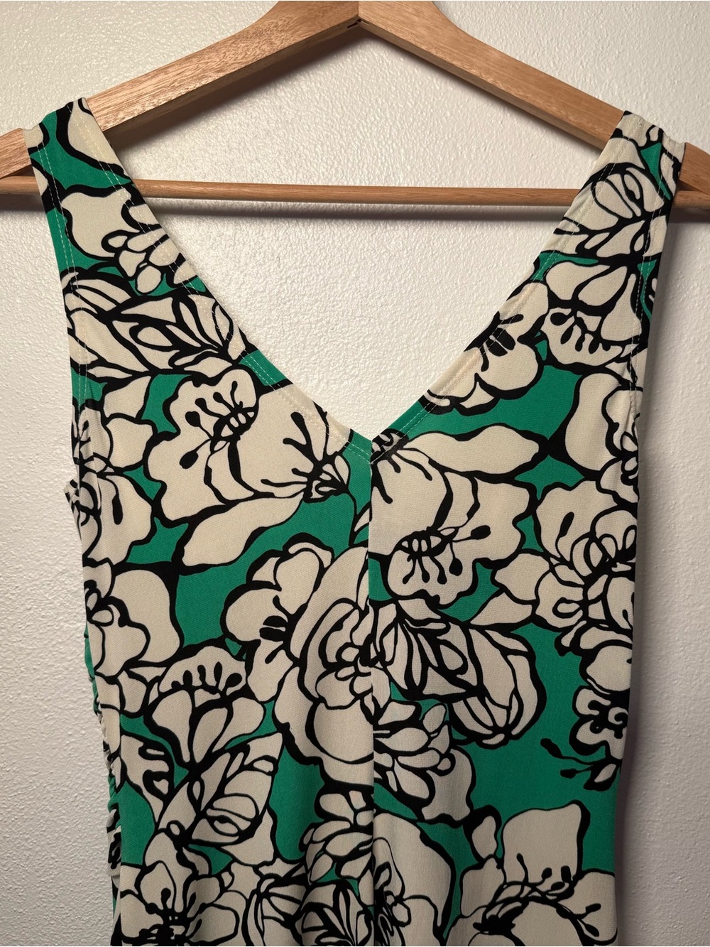 Bisou Bisou Green & Ivory Floral Print Y2K Midi Dress Ruche Detail Womens Size 8 - Picture 13 of 16